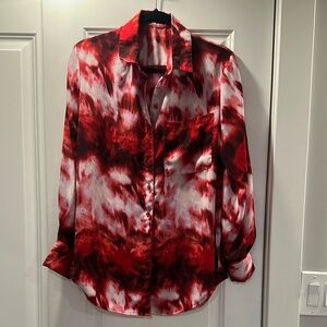 Nasty Gal Red and White 3/4 Sleeve Button Down Shirt
